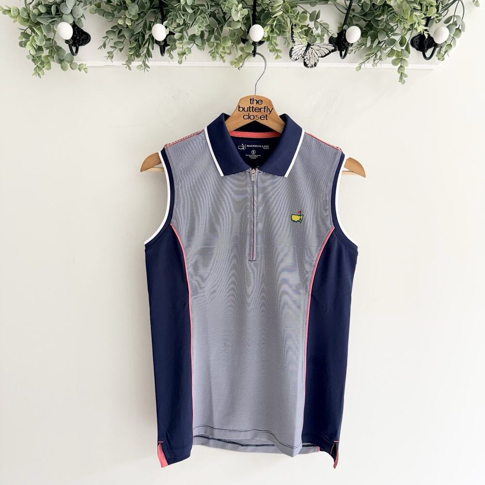 Magnolia Lane Masters Tech Sleeveless Golf Polo Shirt Striped Quarter Zip Size S